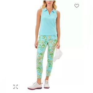 Lilly Pulitzer Luxletic Corso Pants Fresh Water Blue Sunbathers Bliss print
